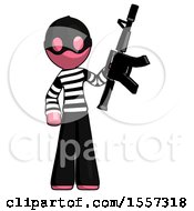 Poster, Art Print Of Pink Thief Man Holding Automatic Gun