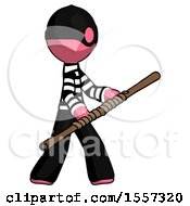 Poster, Art Print Of Pink Thief Man Holding Bo Staff In Sideways Defense Pose