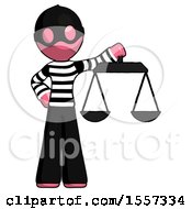 Poster, Art Print Of Pink Thief Man Holding Scales Of Justice