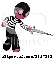 Poster, Art Print Of Pink Thief Man Sword Pose Stabbing Or Jabbing