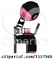 Poster, Art Print Of Pink Thief Man Using Laptop Computer While Sitting In Chair View From Side