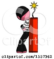 Poster, Art Print Of Pink Thief Man Leaning Against Dynimate Large Stick Ready To Blow