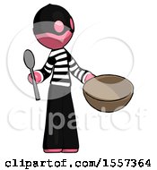 Poster, Art Print Of Pink Thief Man With Empty Bowl And Spoon Ready To Make Something