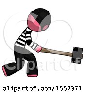 Poster, Art Print Of Pink Thief Man Hitting With Sledgehammer Or Smashing Something