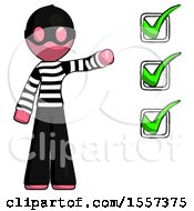 Poster, Art Print Of Pink Thief Man Standing By List Of Checkmarks