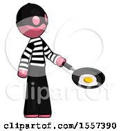 Pink Thief Man Frying Egg In Pan Or Wok Facing Right