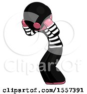 Poster, Art Print Of Pink Thief Man With Headache Or Covering Ears Turned To His Left