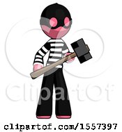 Poster, Art Print Of Pink Thief Man With Sledgehammer Standing Ready To Work Or Defend