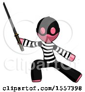 Pink Thief Man With Ninja Sword Katana In Defense Pose