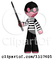 Poster, Art Print Of Pink Thief Man Standing Up With Ninja Sword Katana