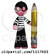 Poster, Art Print Of Pink Thief Man With Large Pencil Standing Ready To Write