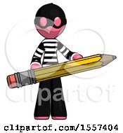 Poster, Art Print Of Pink Thief Man Writer Or Blogger Holding Large Pencil
