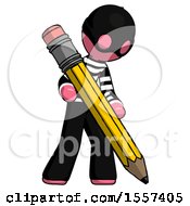 Pink Thief Man Writing With Large Pencil