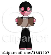 Poster, Art Print Of Pink Thief Man Reading Book While Standing Up Facing Viewer