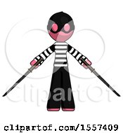 Pink Thief Man Posing With Two Ninja Sword Katanas