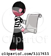 Poster, Art Print Of Pink Thief Man Holding Blueprints Or Scroll