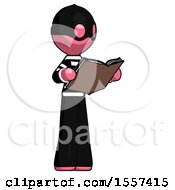 Poster, Art Print Of Pink Thief Man Reading Book While Standing Up Facing Away