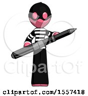 Pink Thief Man Posing Confidently With Giant Pen