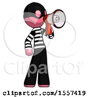 Poster, Art Print Of Pink Thief Man Shouting Into Megaphone Bullhorn Facing Right