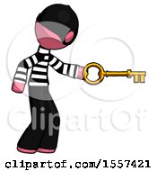 Poster, Art Print Of Pink Thief Man With Big Key Of Gold Opening Something