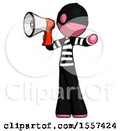 Poster, Art Print Of Pink Thief Man Shouting Into Megaphone Bullhorn Facing Left