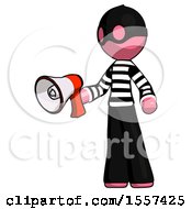 Pink Thief Man Holding Megaphone Bullhorn Facing Right