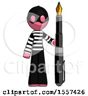 Poster, Art Print Of Pink Thief Man Holding Giant Calligraphy Pen
