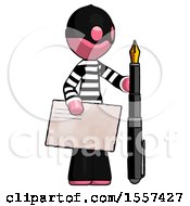 Poster, Art Print Of Pink Thief Man Holding Large Envelope And Calligraphy Pen