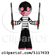 Pink Thief Man Posing With Two Ninja Sword Katanas Up