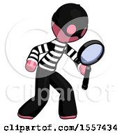 Poster, Art Print Of Pink Thief Man Inspecting With Large Magnifying Glass Right