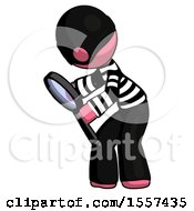 Pink Thief Man Inspecting With Large Magnifying Glass Left