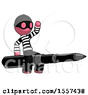 Poster, Art Print Of Pink Thief Man Riding A Pen Like A Giant Rocket