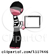 Poster, Art Print Of Pink Thief Man Show Tablet Device Computer To Viewer Blank Area