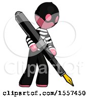 Poster, Art Print Of Pink Thief Man Drawing Or Writing With Large Calligraphy Pen