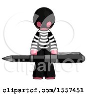 Poster, Art Print Of Pink Thief Man Weightlifting A Giant Pen