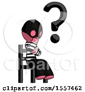 Poster, Art Print Of Pink Thief Man Question Mark Concept Sitting On Chair Thinking