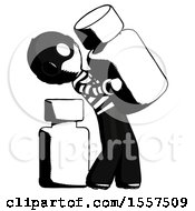 Ink Thief Man Holding Large White Medicine Bottle With Bottle In Background