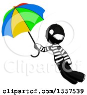 Ink Thief Man Flying With Rainbow Colored Umbrella
