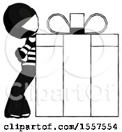 Poster, Art Print Of Ink Thief Man Gift Concept - Leaning Against Large Present