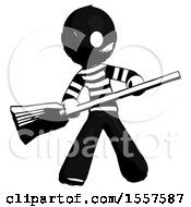 Poster, Art Print Of Ink Thief Man Broom Fighter Defense Pose