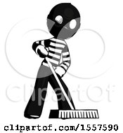 Poster, Art Print Of Ink Thief Man Cleaning Services Janitor Sweeping Floor With Push Broom