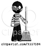 Ink Thief Man Standing With Broom Cleaning Services