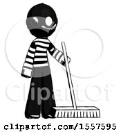 Ink Thief Man Standing With Industrial Broom