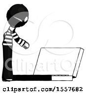 Poster, Art Print Of Ink Thief Man Using Large Laptop Computer Side Orthographic View