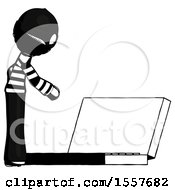 Ink Thief Man Using Large Laptop Computer Side Orthographic View