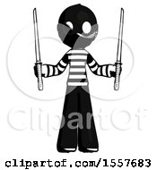 Ink Thief Man Posing With Two Ninja Sword Katanas Up
