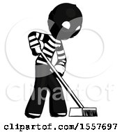 Poster, Art Print Of Ink Thief Man Cleaning Services Janitor Sweeping Side View