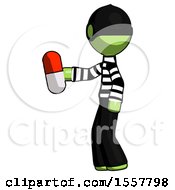 Poster, Art Print Of Green Thief Man Holding Red Pill Walking To Left