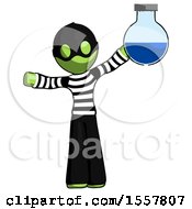 Green Thief Man Holding Large Round Flask Or Beaker