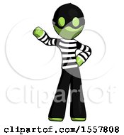 Green Thief Man Waving Right Arm With Hand On Hip